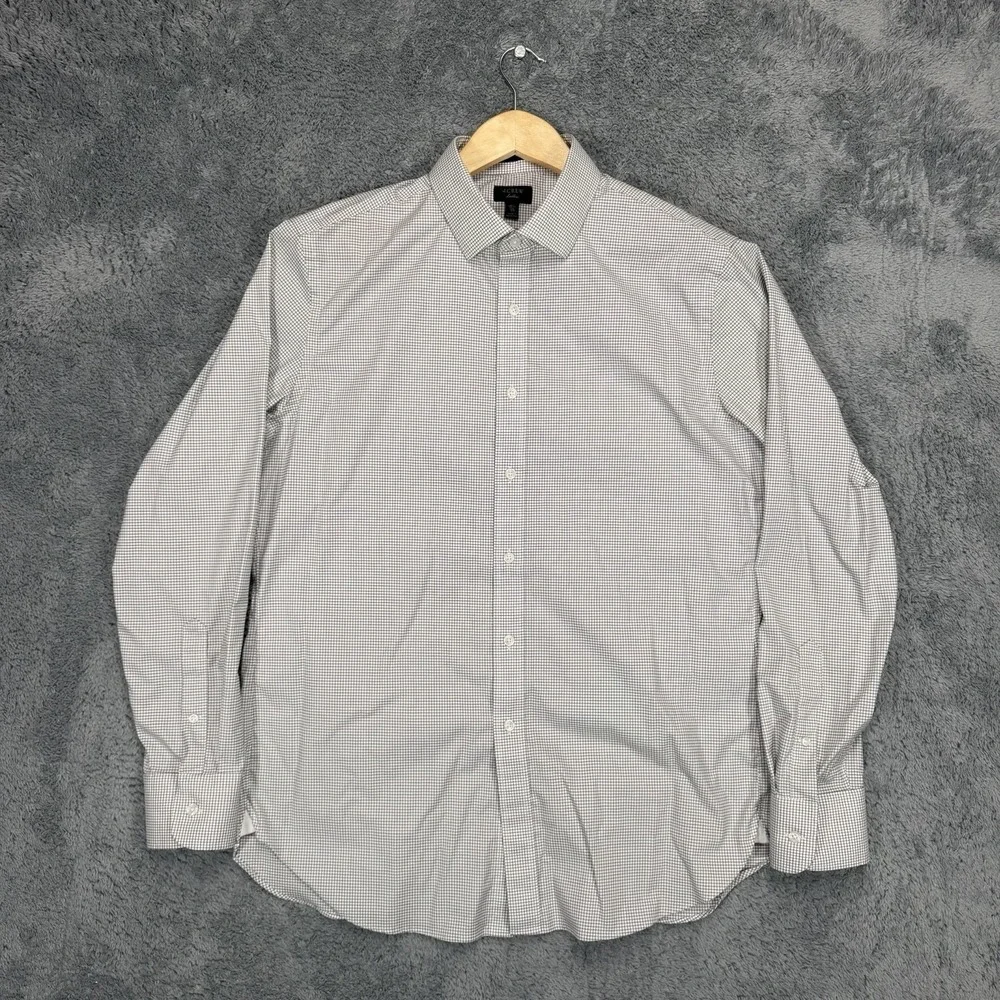 J Crew Ludlow Dress Shirt Mens 16.5/35‎ Slim Fit White Grid Check Cotton Stretch